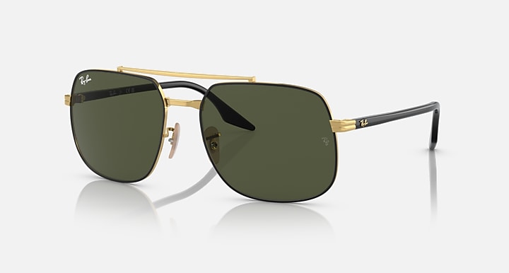 Ray-Ban RB3699 Black On Gold; Black with Green Solid Color lenses - Quarter
