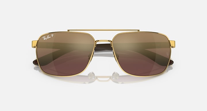 Ray-Ban RB3701 POLARIZED+ LENSES Arista Gold; Brown with Purple & Gold Polarized+ Polarized+ lenses - Closed Front