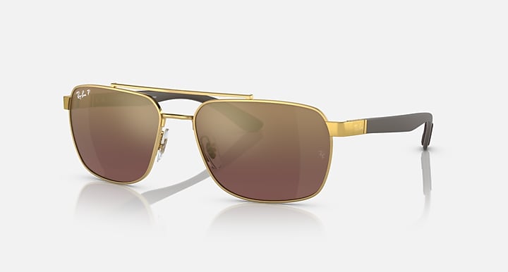 Ray-Ban RB3701 POLARIZED+ LENSES Arista Gold; Brown with Purple & Gold Polarized+ Polarized+ lenses - Quarter