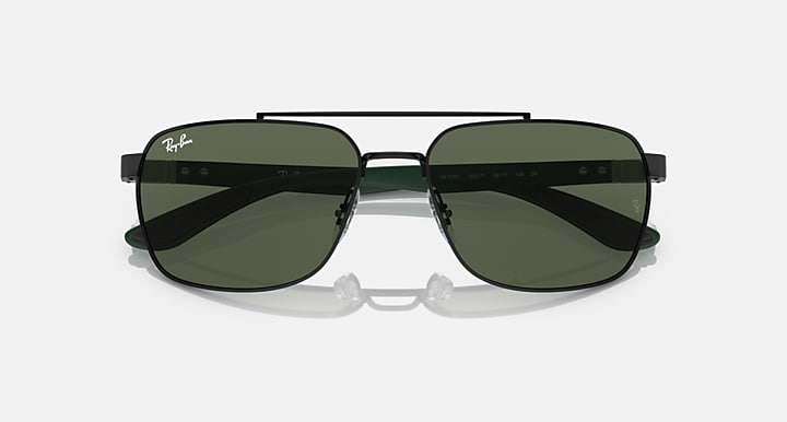 Ray-Ban RB3701 Black; Green with Dark Green Solid Color lenses - Closed Front