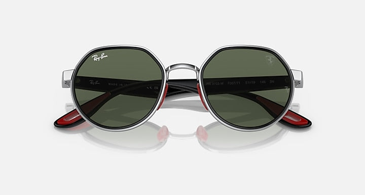 Ray-Ban RB3703M SCUDERIA FERRARI COLLECTION Silver; Black with Dark Green Solid Color lenses - Closed Front