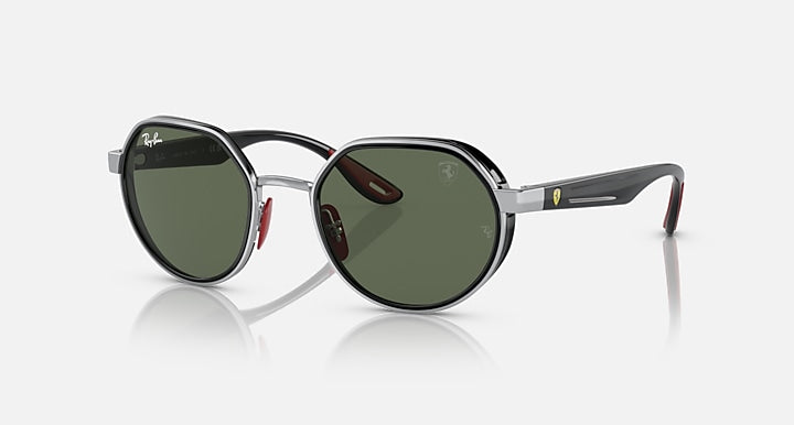Ray-Ban RB3703M SCUDERIA FERRARI COLLECTION Silver; Black with Dark Green Solid Color lenses - Quarter