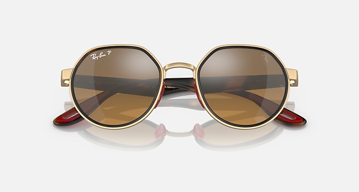 Ray-Ban RB3703M SCUDERIA FERRARI COLLECTION POLARIZED+ LENSES Gold; Havana with Grey & Brown Polarized Polarized+ lenses - Closed Front