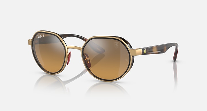 Ray-Ban RB3703M SCUDERIA FERRARI COLLECTION POLARIZED+ LENSES Gold; Havana with Grey & Brown Polarized Polarized+ lenses - Quarter