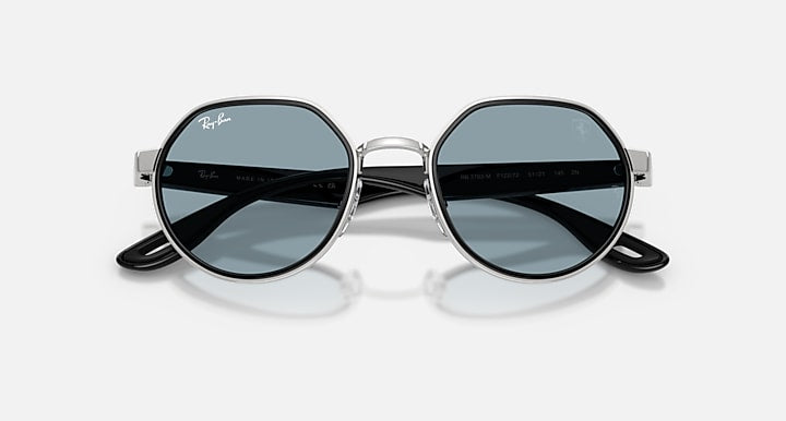 Ray-Ban RB3703M SCUDERIA FERRARI COLLECTION Silver; Black with Azure Solid Color lenses - Closed Front