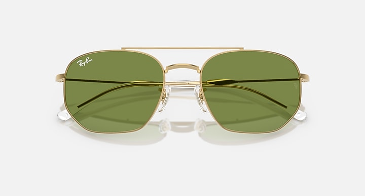 Ray-Ban RB3707 REVISITED Arista Gold with Green Solid Color lenses - Closed Front