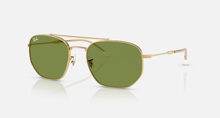 Ray-Ban RB3707 REVISITED Arista Gold with Green Solid Color lenses - Quarter
