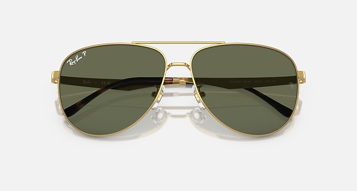 Ray-Ban RB3712D Arista Gold with Dark Green Polarized Solid Color lenses - Closed Front