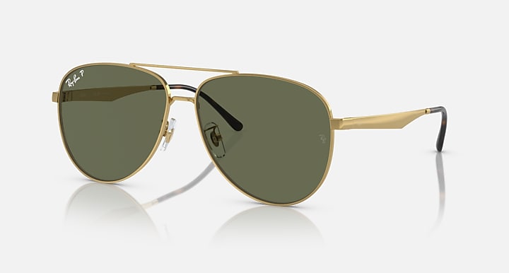 Ray-Ban RB3712D Arista Gold with Dark Green Polarized Solid Color lenses - Quarter