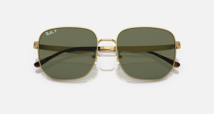 Ray-Ban RB3713D Arista Gold with Dark Green Polarized Solid Color lenses - Closed Front