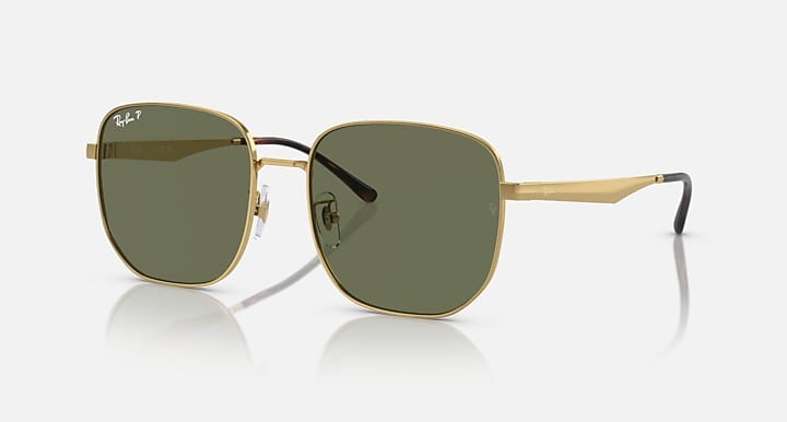 Ray-Ban RB3713D Arista Gold with Dark Green Polarized Solid Color lenses - Quarter