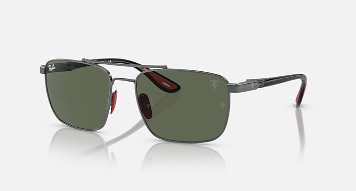 Ray-Ban RB3715M SCUDERIA FERRARI COLLECTION Gunmetal; Black with Dark Green Solid Color lenses - Quarter