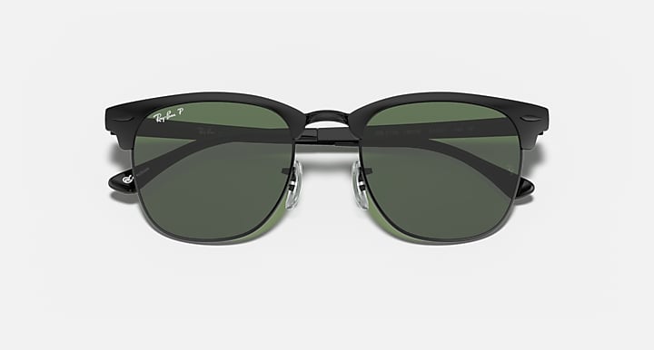 Ray-Ban CLUBMASTER METAL Black with G-15 Green Polarized Solid Color lenses - Closed Front