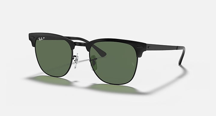 Ray-Ban CLUBMASTER METAL Black with G-15 Green Polarized Solid Color lenses - Quarter