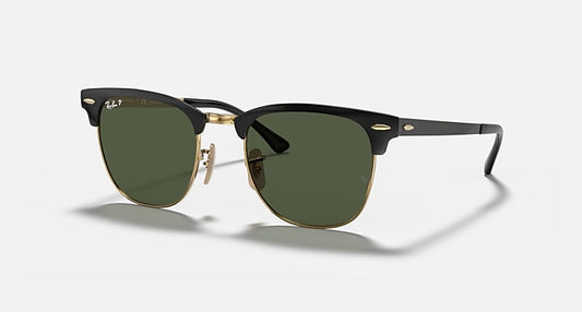 Ray-Ban CLUBMASTER METAL Black On Gold with G-15 Green Polarized Solid Color lenses - Quarter