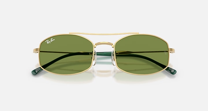 Ray-Ban RB3719 Arista Gold with Green Solid Color lenses - Closed Front