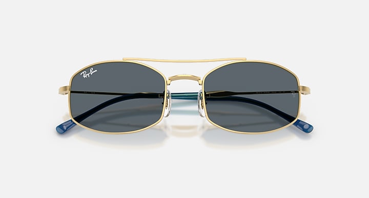 Ray-Ban RB3719 Arista Gold with Blue Solid Color lenses - Closed Front