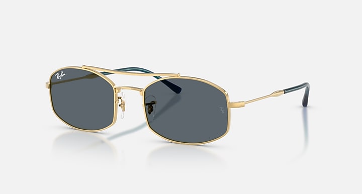 Ray-Ban RB3719 Arista Gold with Blue Solid Color lenses - Quarter