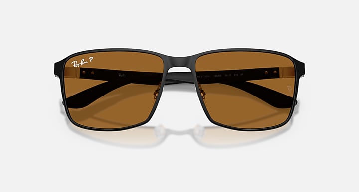Ray-Ban RB3721 POLARIZED + LENSES Matte Black On Black; Black with Bronze Urban Polarized+ Polarized+ lenses - Closed Front