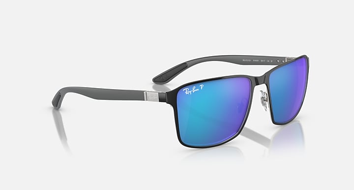 Ray-Ban RB3721 POLARIZED+ LENSES Black On Silver; Silver with Blue Polarized+ Polarized+ lenses - Alternative
