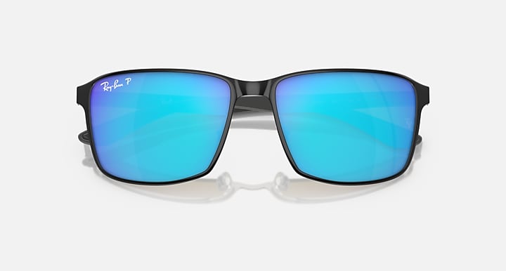Ray-Ban RB3721 POLARIZED+ LENSES Black On Silver; Silver with Blue Polarized+ Polarized+ lenses - Closed Front