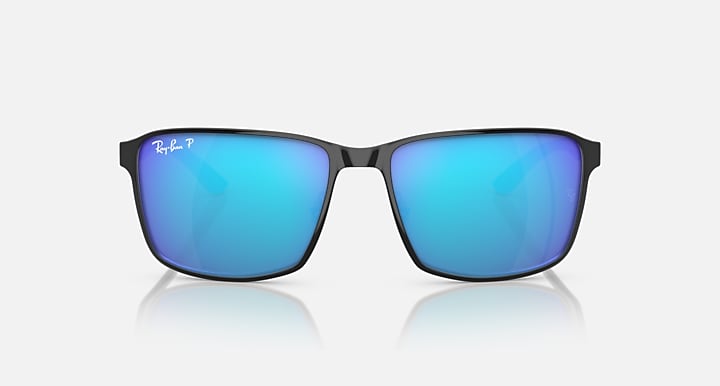 Ray-Ban RB3721 POLARIZED+ LENSES Black On Silver; Silver with Blue Polarized+ Polarized+ lenses - Front