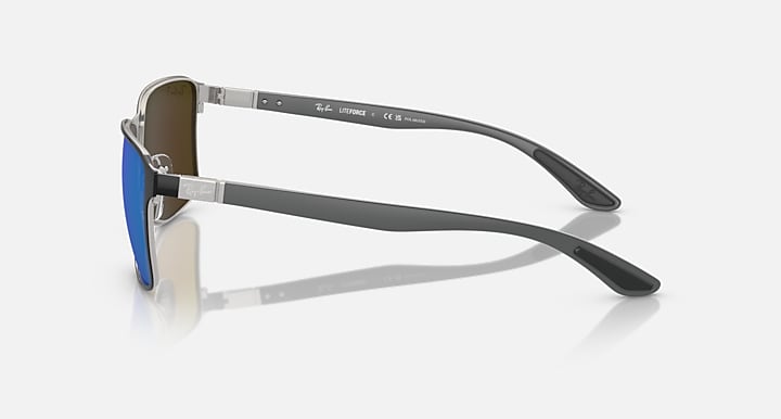 Ray-Ban RB3721 POLARIZED+ LENSES Black On Silver; Silver with Blue Polarized+ Polarized+ lenses - Lateral