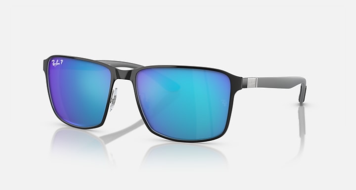 Ray-Ban RB3721 POLARIZED+ LENSES Black On Silver; Silver with Blue Polarized+ Polarized+ lenses - Quarter
