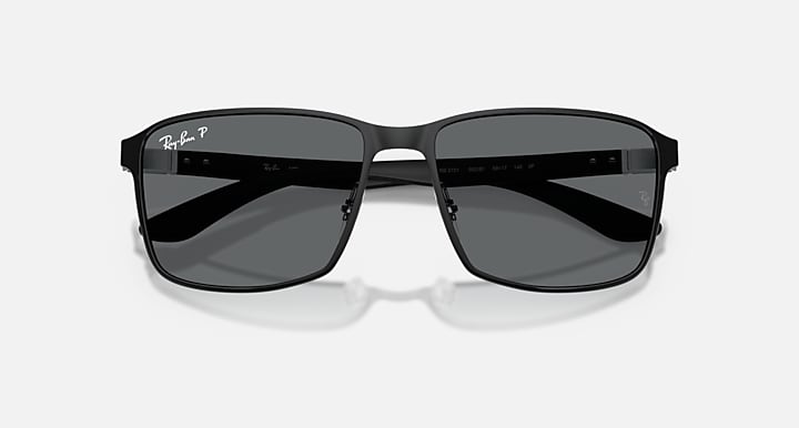 Ray-Ban RB3721 Black with Dark Grey Polarized Solid Color lenses - Closed Front