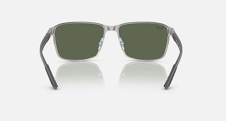 Ray-Ban RB3721 Black On Silver; Silver with Dark Green Solid Color lenses - Back