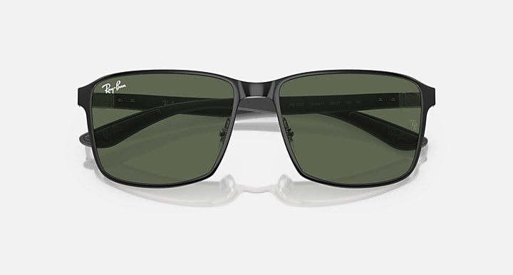 Ray-Ban RB3721 Black On Silver; Silver with Dark Green Solid Color lenses - Closed Front