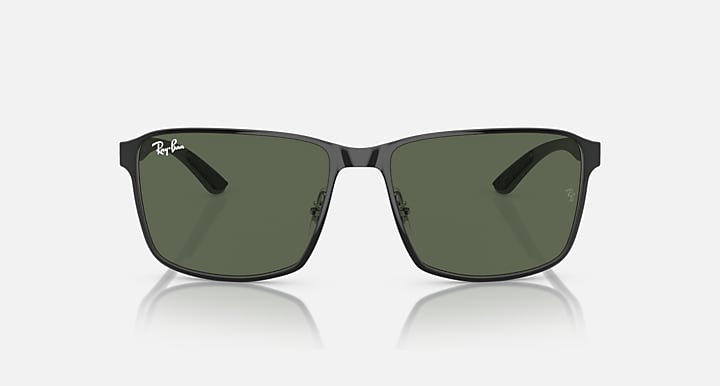 Ray-Ban RB3721 Black On Silver; Silver with Dark Green Solid Color lenses - Front
