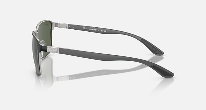 Ray-Ban RB3721 Black On Silver; Silver with Dark Green Solid Color lenses - Lateral