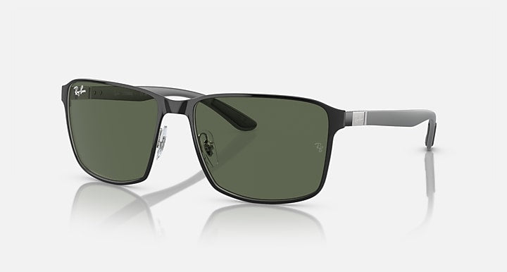Ray-Ban RB3721 Black On Silver; Silver with Dark Green Solid Color lenses - Quarter