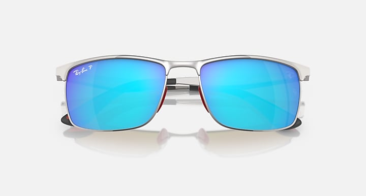 Ray-Ban RB3726M SCUDERIA FERRARI COLLECTION POLARIZED+ LENSES Silver with Blue Polarized+ Polarized+ lenses - Closed Front