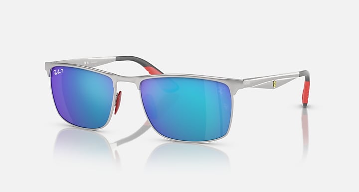 Ray-Ban RB3726M SCUDERIA FERRARI COLLECTION POLARIZED+ LENSES Silver with Blue Polarized+ Polarized+ lenses - Quarter