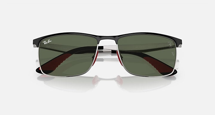 Ray-Ban RB3726M SCUDERIA FERRARI COLLECTION Black On Silver; Silver with Dark Green Solid Color lenses - Closed Front