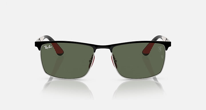 Ray-Ban RB3726M SCUDERIA FERRARI COLLECTION Black On Silver; Silver with Dark Green Solid Color lenses - Front