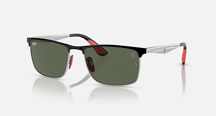 Ray-Ban RB3726M SCUDERIA FERRARI COLLECTION Black On Silver; Silver with Dark Green Solid Color lenses - Quarter