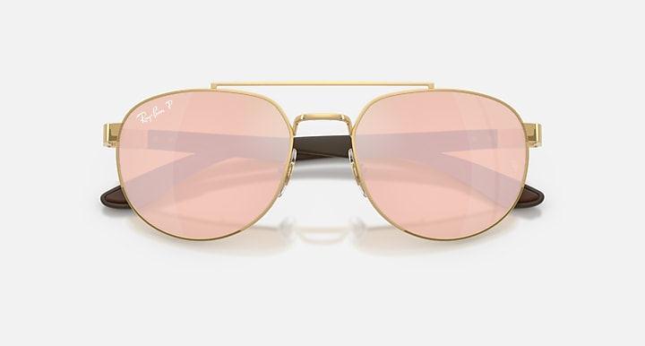 Ray-Ban RB3736 POLARIZED+ LENSES LITEFORCE Arista Gold; Brown with Orange Mirror Pink Polarized+ Polarized+ lenses - Closed Front