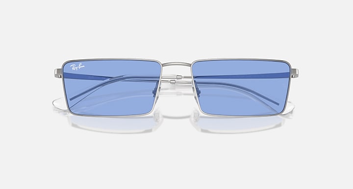Ray-Ban EMY BIO-BASED Silver with Blue Solid Color lenses - Closed Front