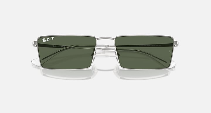 Ray-Ban EMY BIO-BASED Silver with Dark Green Polarized Solid Color lenses - Closed Front