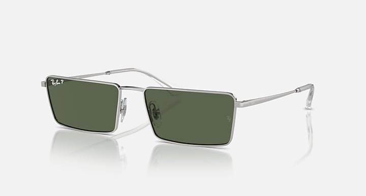 Ray-Ban EMY BIO-BASED Silver with Dark Green Polarized Solid Color lenses - Quarter