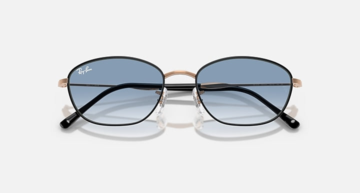 Ray-Ban RB3749 Black On Rosegold; Rose Gold with Clear Gradient Blue Gradient lenses - Closed Front