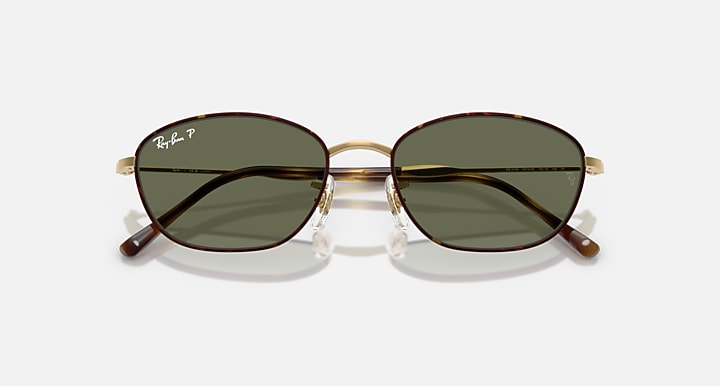 Ray-Ban RB3749 Havana On Gold; Gold with G-15 Green Polarized Solid Color lenses - Closed Front