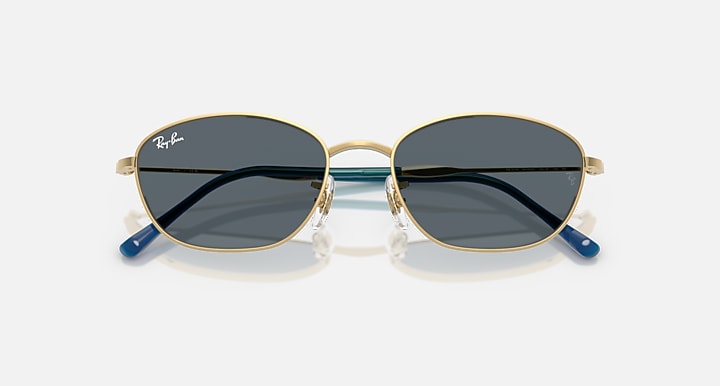 Ray-Ban RB3749 Arista Gold with Blue Solid Color lenses - Closed Front