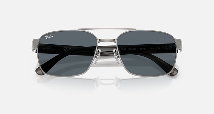 Ray-Ban RB3751 Gunmetal; Havana Grey with Blue Solid Color lenses - Closed Front