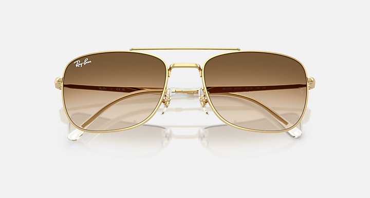 Ray-Ban RB3755 Arista Gold with Clear Gradient Brown Gradient lenses - Closed Front