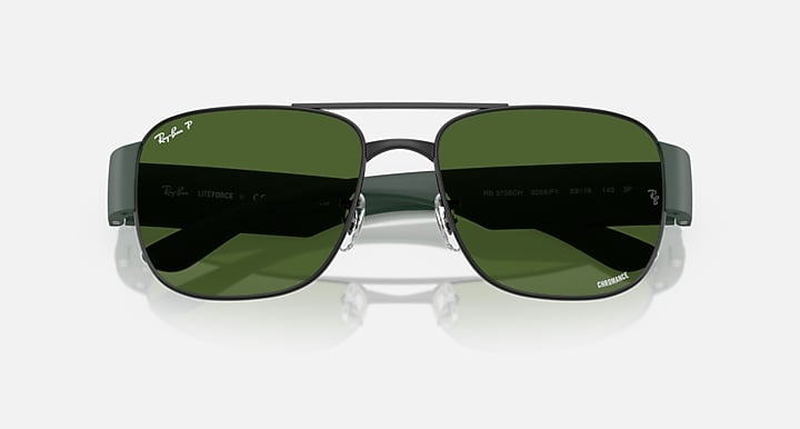 Ray-Ban RB3756 POLARIZED+ LENSES Black; Sand Black with Polarized+ Dark Green Polarized+ lenses - Closed Front