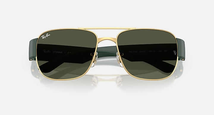 Ray-Ban RB3756 Gold; Sand Black with Green Solid Color lenses - Closed Front